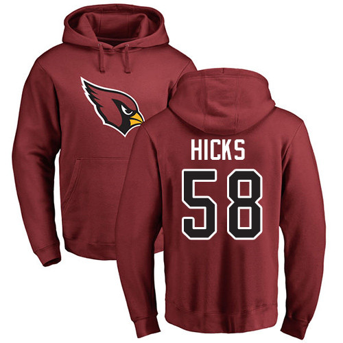 Arizona Cardinals Men Maroon Jordan Hicks Name And Number Logo NFL Football #58 Pullover Hoodie Sweatshirts